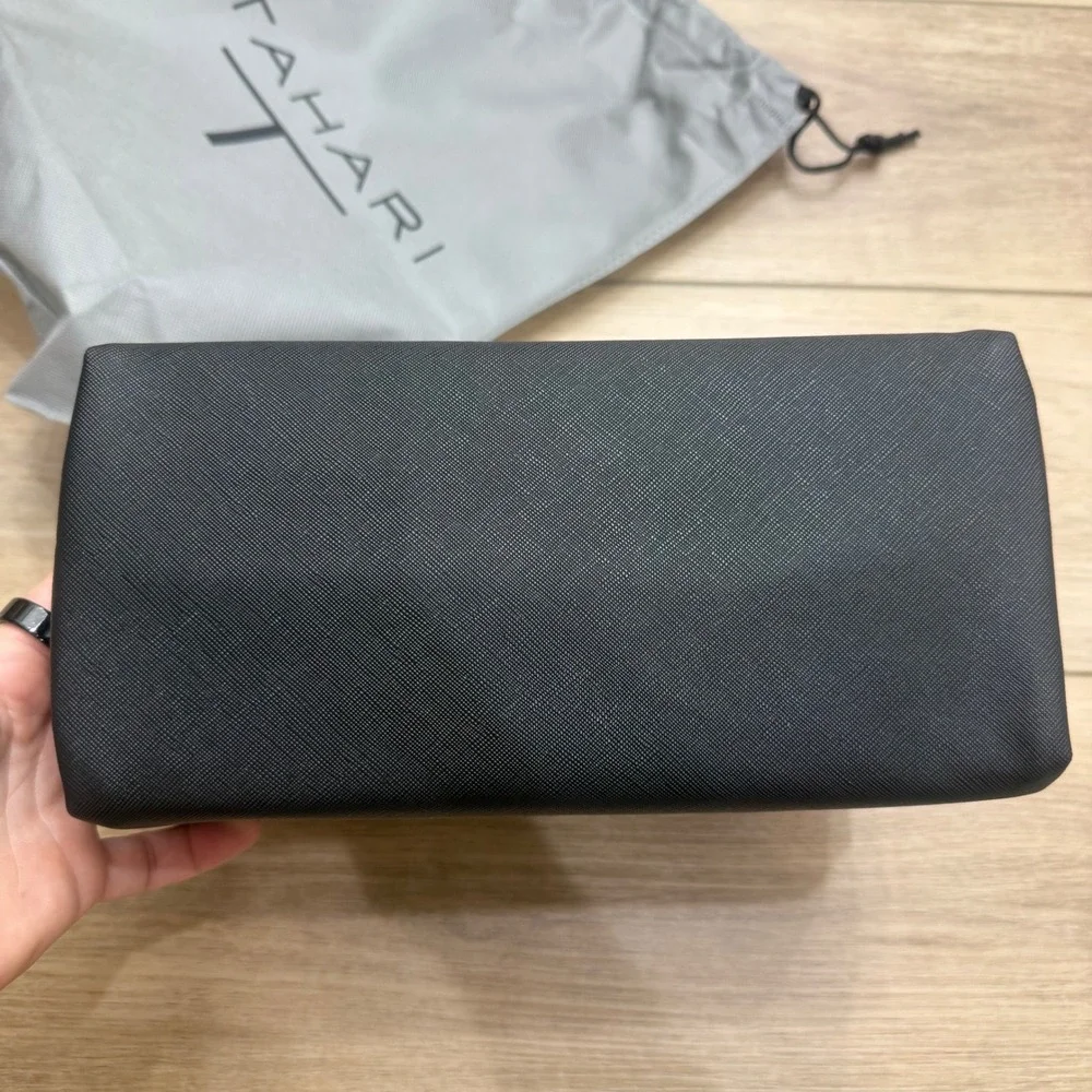 Tahari Black Saffiano Pyramid Case Tri-Fold Cosmetic Toiletry Bag NWT Travel
